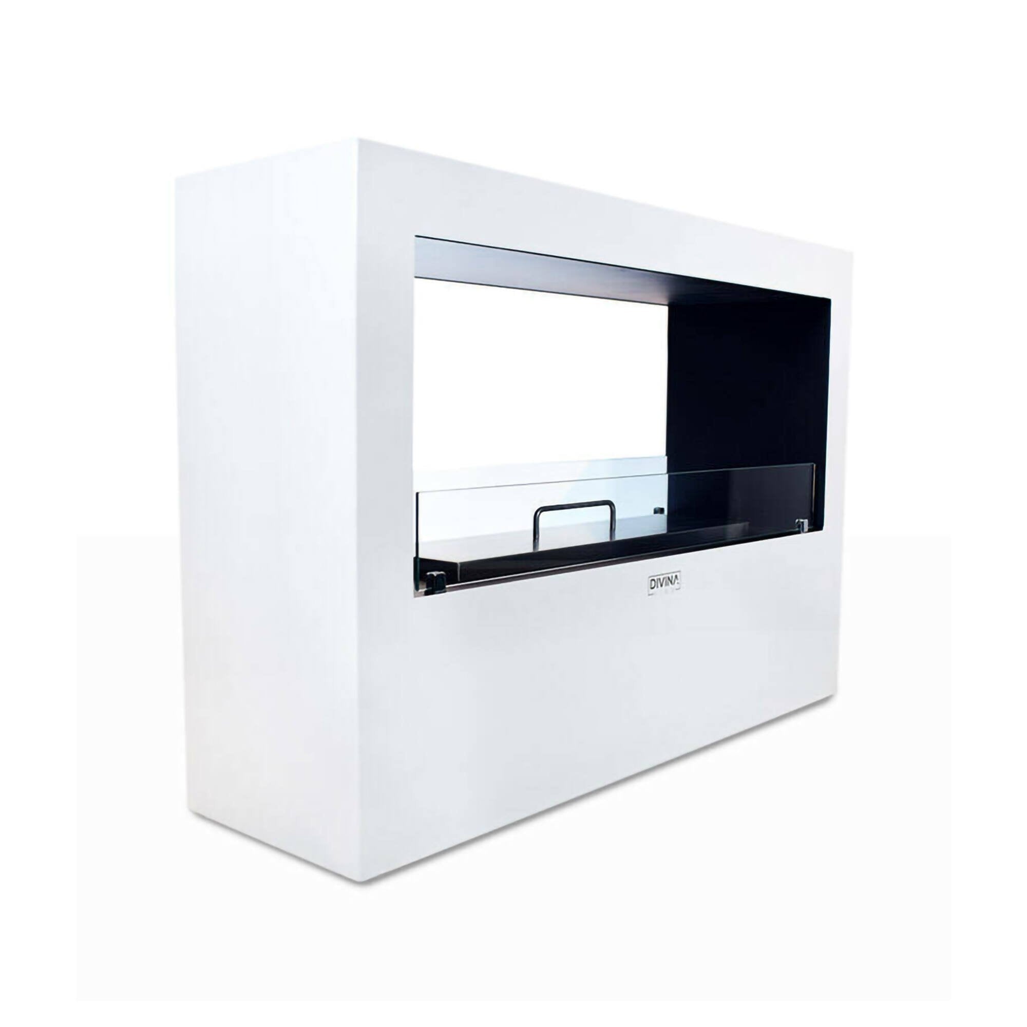 Camino a bioetanolo Aicurzio, Caminetto ecologico, Focolare senza fumo, Riscaldatore ad etanolo, Made in Italy, 30x100 h70 cm, Bianco