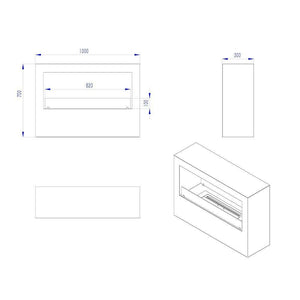 Camino a bioetanolo Aicurzio, Caminetto ecologico, Focolare senza fumo, Riscaldatore ad etanolo, Made in Italy, 30x100 h70 cm, Nero