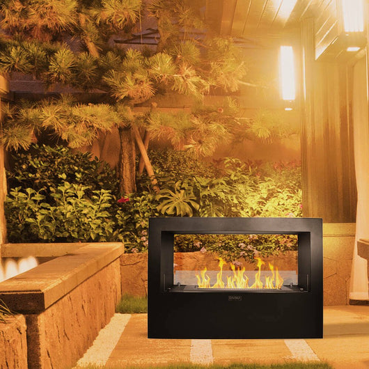 Camino a bioetanolo Aicurzio, Caminetto ecologico, Focolare senza fumo, Riscaldatore ad etanolo, Made in Italy, 30x100 h70 cm, Nero