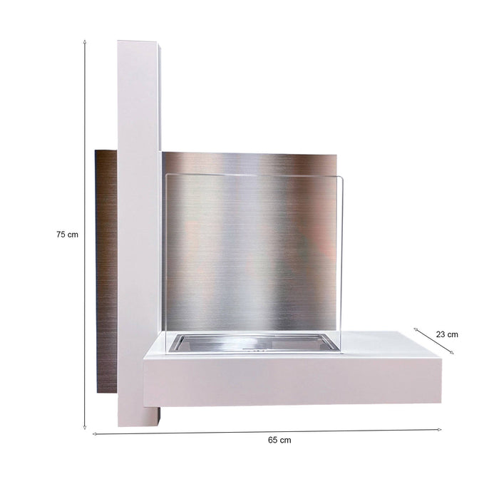 Camino a bioetanolo Bern, Caminetto ecologico, Focolare senza fumo, Riscaldatore ad etanolo, Made in Italy, 65x23 h75 cm, Bianco