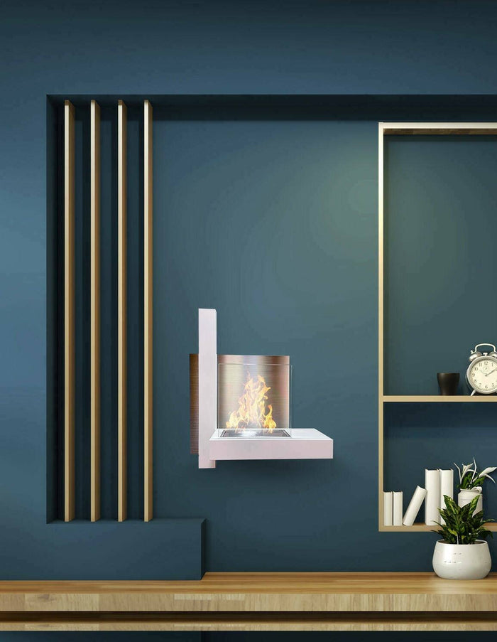 Camino a bioetanolo Bern, Caminetto ecologico, Focolare senza fumo, Riscaldatore ad etanolo, Made in Italy, 65x23 h75 cm, Bianco