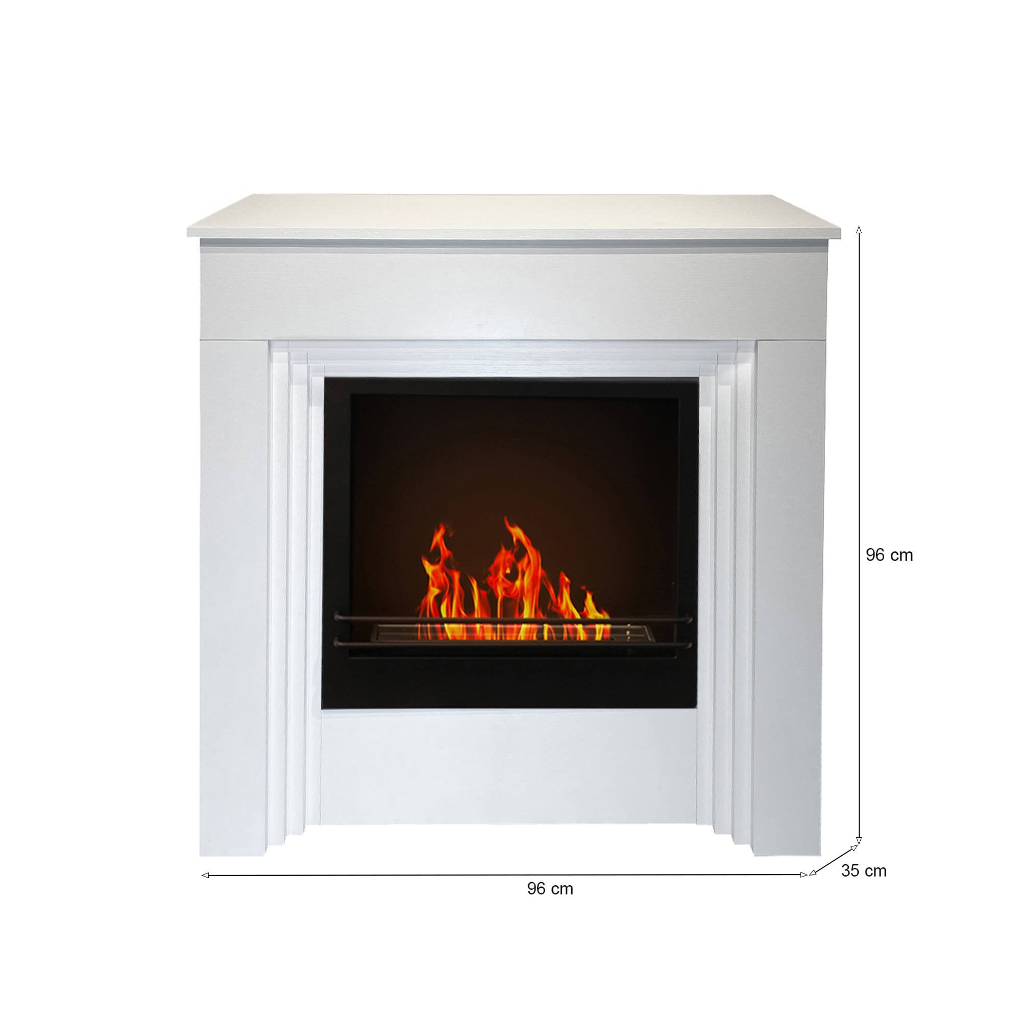 Camino a bioetanolo Kinsasa, Caminetto ecologico, Focolare senza fumo, Riscaldatore ad etanolo, Made in Italy, 96x35 h96 cm, Bianco