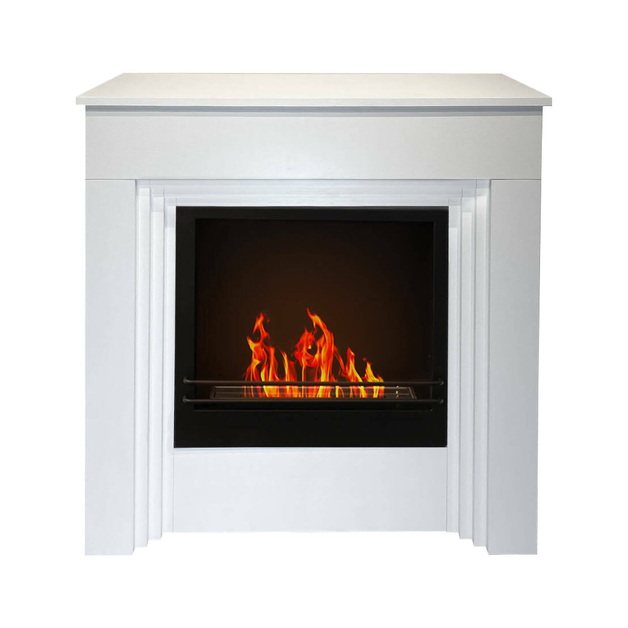 Camino a bioetanolo Kinsasa, Caminetto ecologico, Focolare senza fumo, Riscaldatore ad etanolo, Made in Italy, 96x35 h96 cm, Bianco