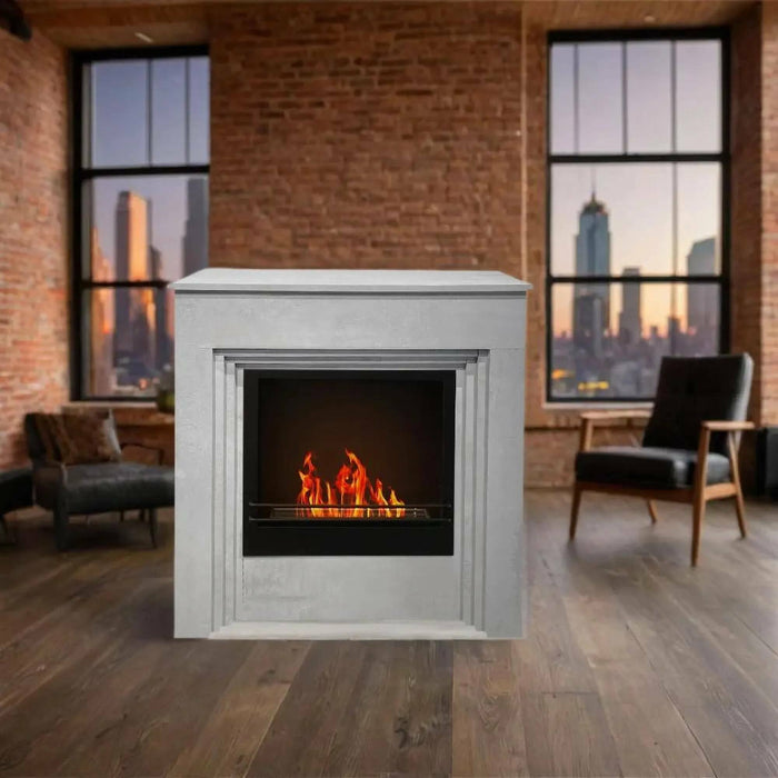 Camino a bioetanolo Kinsasa, Caminetto ecologico, Focolare senza fumo, Riscaldatore ad etanolo, Made in Italy, 96x35 h96 cm, Grigio