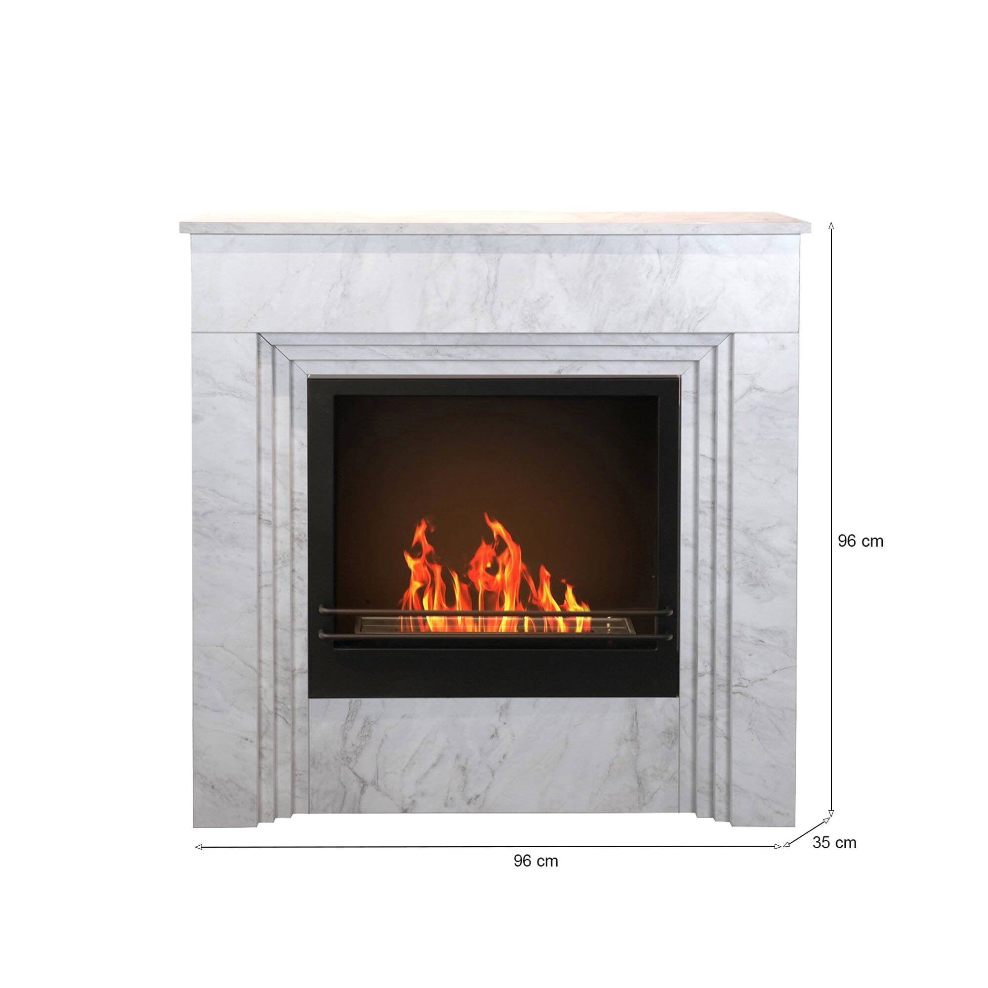 Camino a bioetanolo Kinsasa, Caminetto ecologico, Focolare senza fumo, Riscaldatore ad etanolo, Made in Italy, 96x35 h96 cm, Bianco