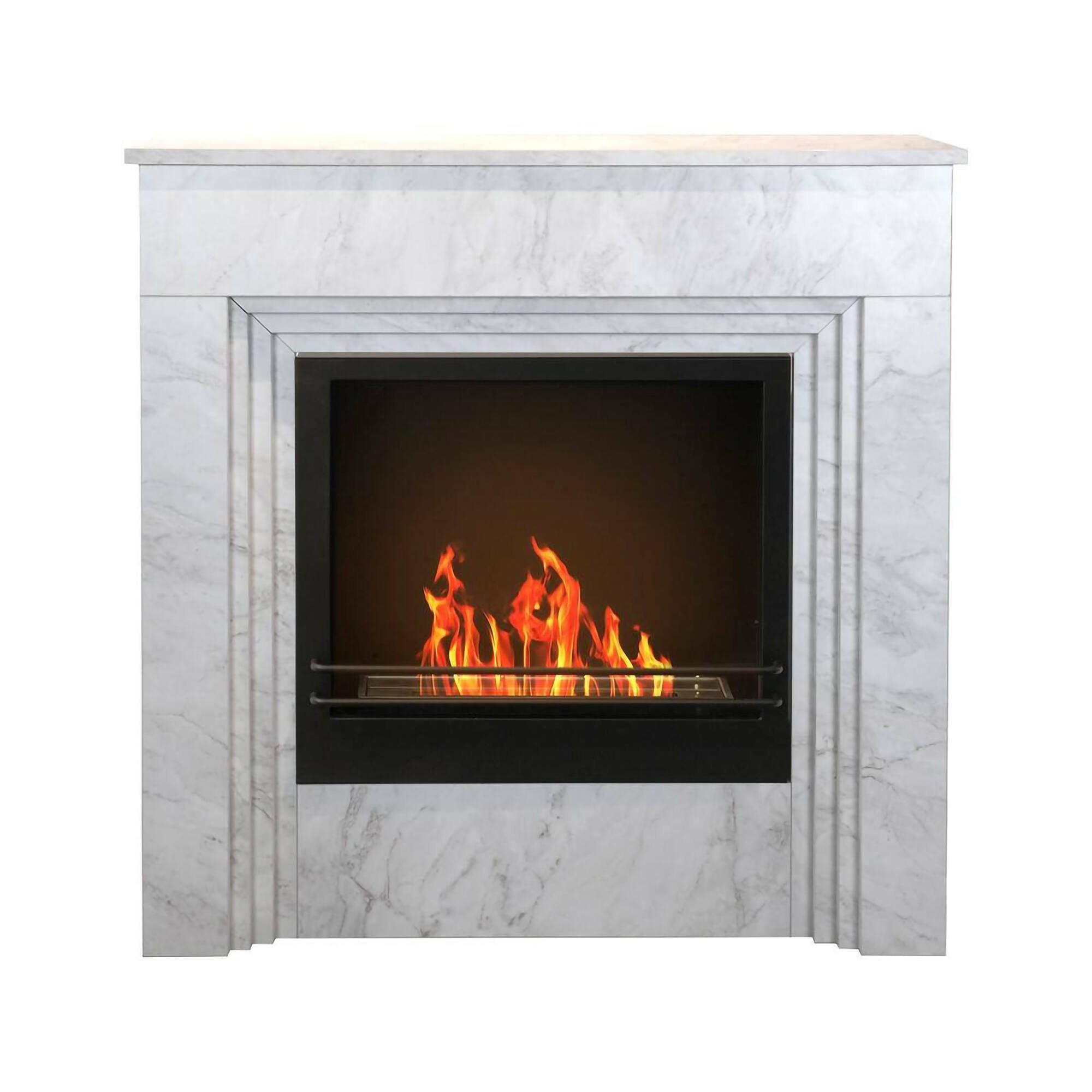 Camino a bioetanolo Kinsasa, Caminetto ecologico, Focolare senza fumo, Riscaldatore ad etanolo, Made in Italy, 96x35 h96 cm, Bianco