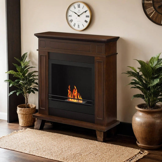 Camino a bioetanolo Ala, Caminetto ecologico, Focolare senza fumo, Riscaldatore ad etanolo, Made in Italy, 91x90 h28 cm, Marrone