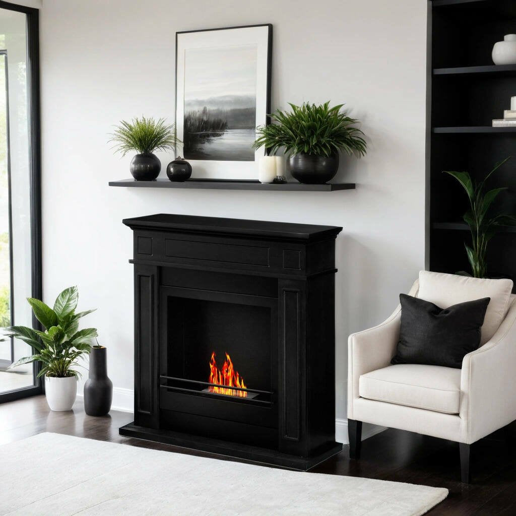 Camino a bioetanolo Ala, Caminetto ecologico, Focolare senza fumo, Riscaldatore ad etanolo, Made in Italy, 91x28 h90 cm, Nero