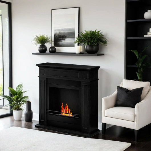 Camino a bioetanolo Ala, Caminetto ecologico, Focolare senza fumo, Riscaldatore ad etanolo, Made in Italy, 91x28 h90 cm, Nero