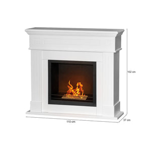 Camino a bioetanolo Aradeo, Caminetto ecologico, Focolare senza fumo, Riscaldatore ad etanolo, Made in Italy, 110x37 h102 cm, Bianco