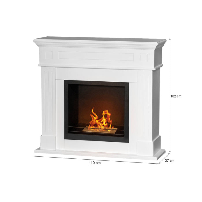 Camino a bioetanolo Aradeo, Caminetto ecologico, Focolare senza fumo, Riscaldatore ad etanolo, Made in Italy, 110x37 h102 cm, Bianco