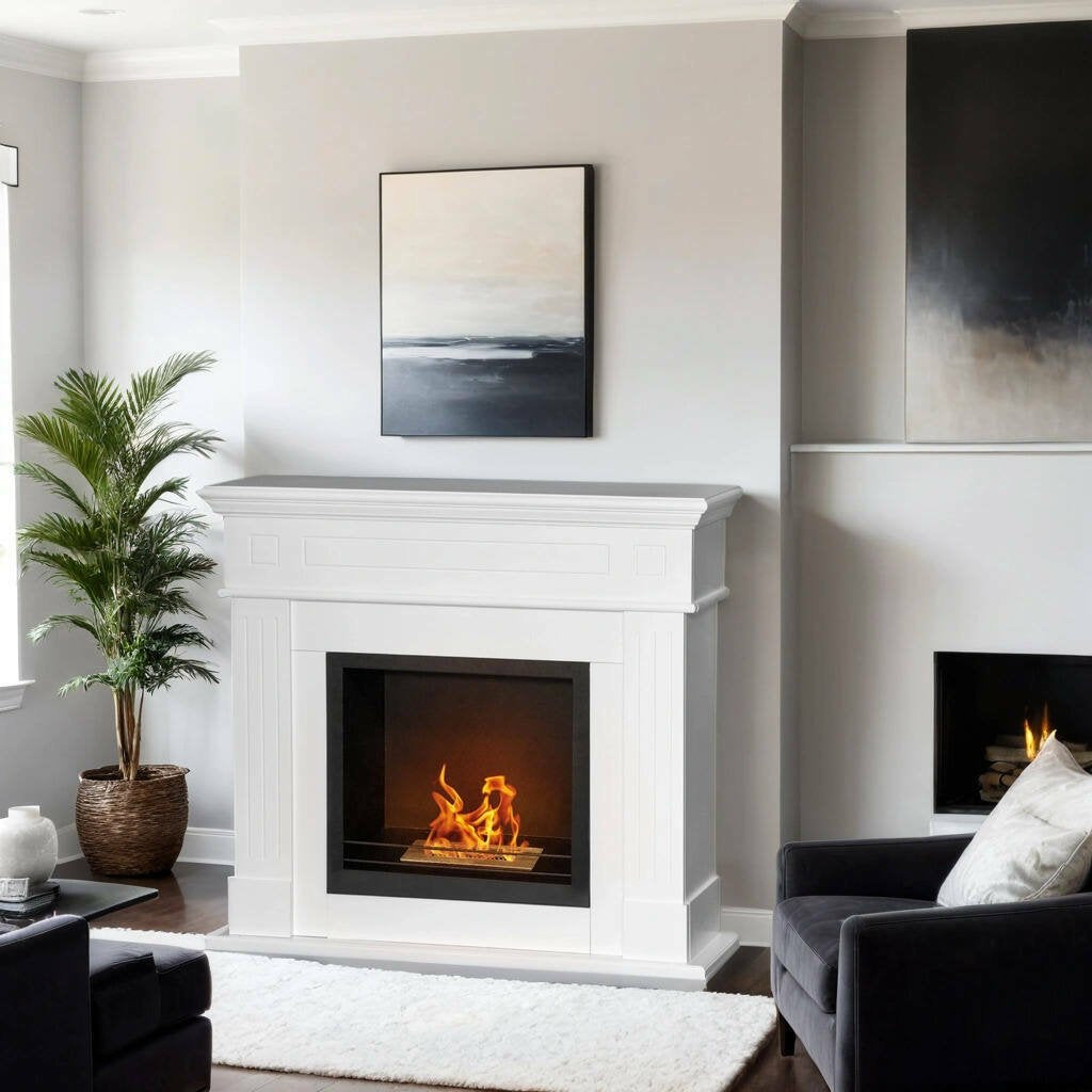 Camino a bioetanolo Aradeo, Caminetto ecologico, Focolare senza fumo, Riscaldatore ad etanolo, Made in Italy, 110x37 h102 cm, Bianco