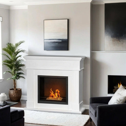 Camino a bioetanolo Aradeo, Caminetto ecologico, Focolare senza fumo, Riscaldatore ad etanolo, Made in Italy, 110x37 h102 cm, Bianco