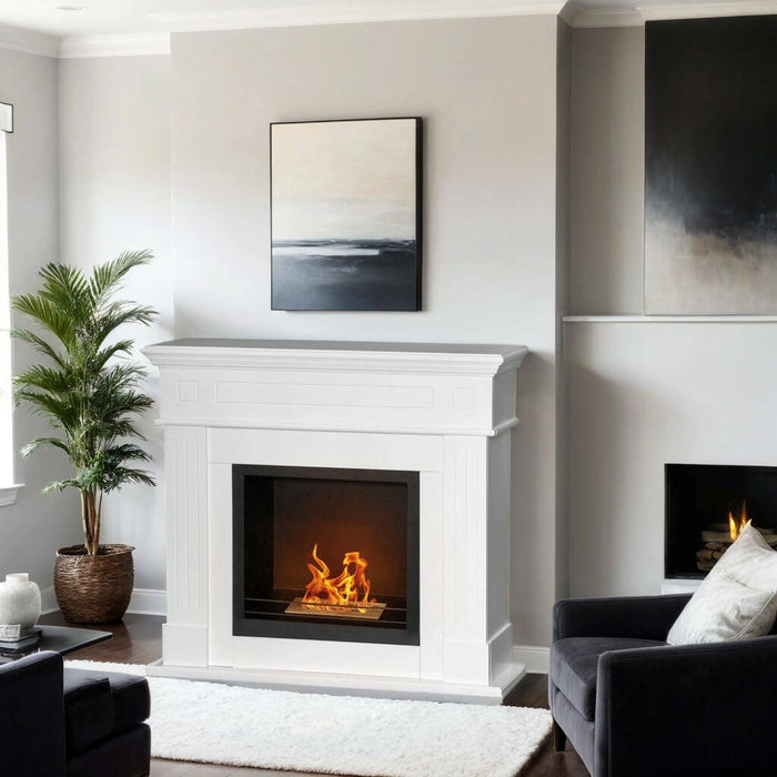 Camino a bioetanolo Aradeo, Caminetto ecologico, Focolare senza fumo, Riscaldatore ad etanolo, Made in Italy, 110x37 h102 cm, Bianco