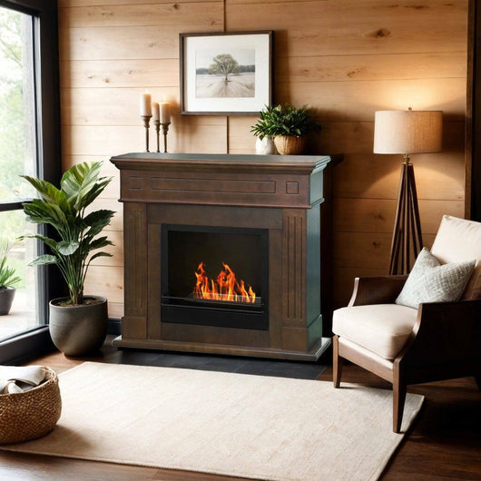 Camino a bioetanolo Aradeo, Caminetto ecologico, Focolare senza fumo, Riscaldatore ad etanolo, Made in Italy, 110x36 h100 cm, Bronzo