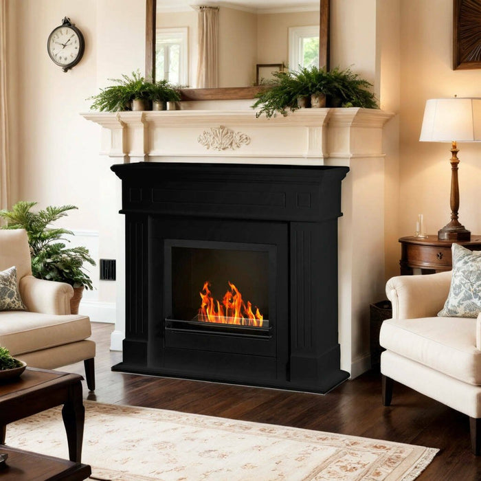 Camino a bioetanolo Aradeo, Caminetto ecologico, Focolare senza fumo, Riscaldatore ad etanolo, Made in Italy, 110x36 h101 cm, Nero