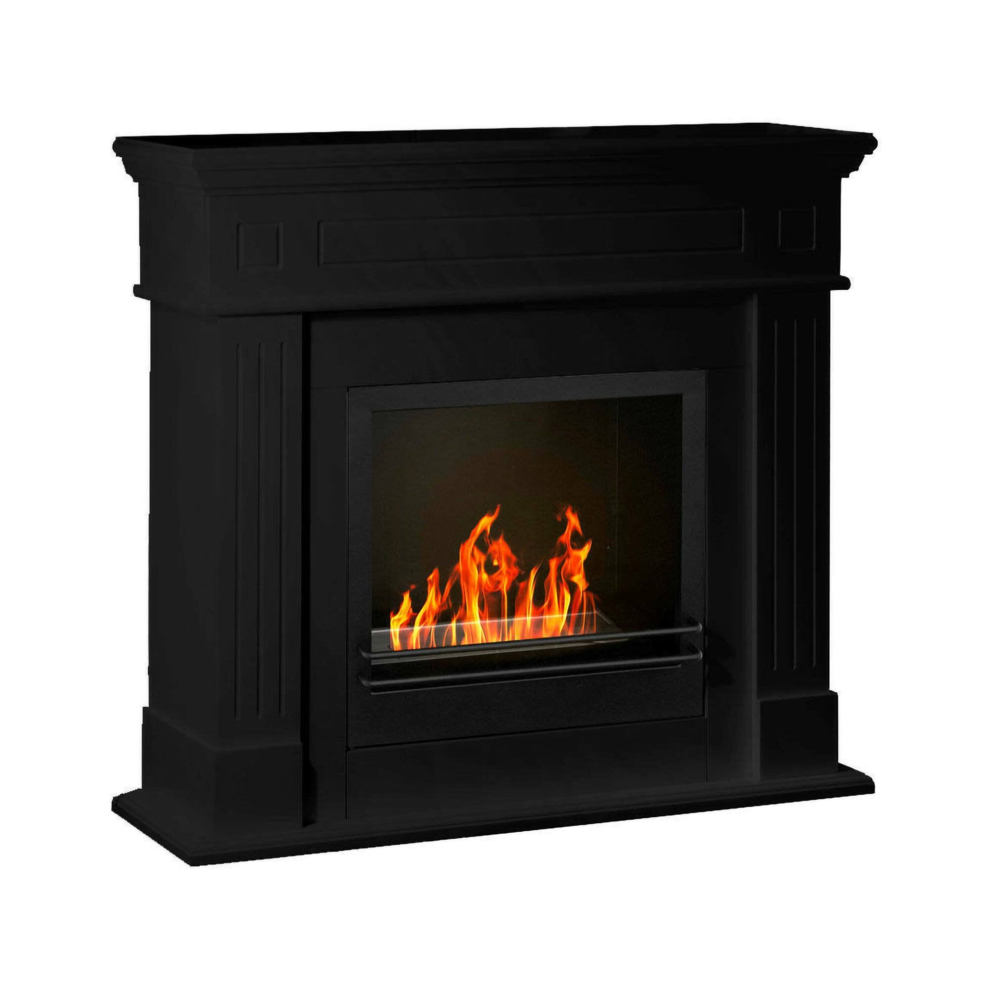 Camino a bioetanolo Aradeo, Caminetto ecologico, Focolare senza fumo, Riscaldatore ad etanolo, Made in Italy, 110x36 h101 cm, Nero