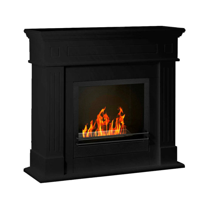 Camino a bioetanolo Aradeo, Caminetto ecologico, Focolare senza fumo, Riscaldatore ad etanolo, Made in Italy, 110x36 h101 cm, Nero