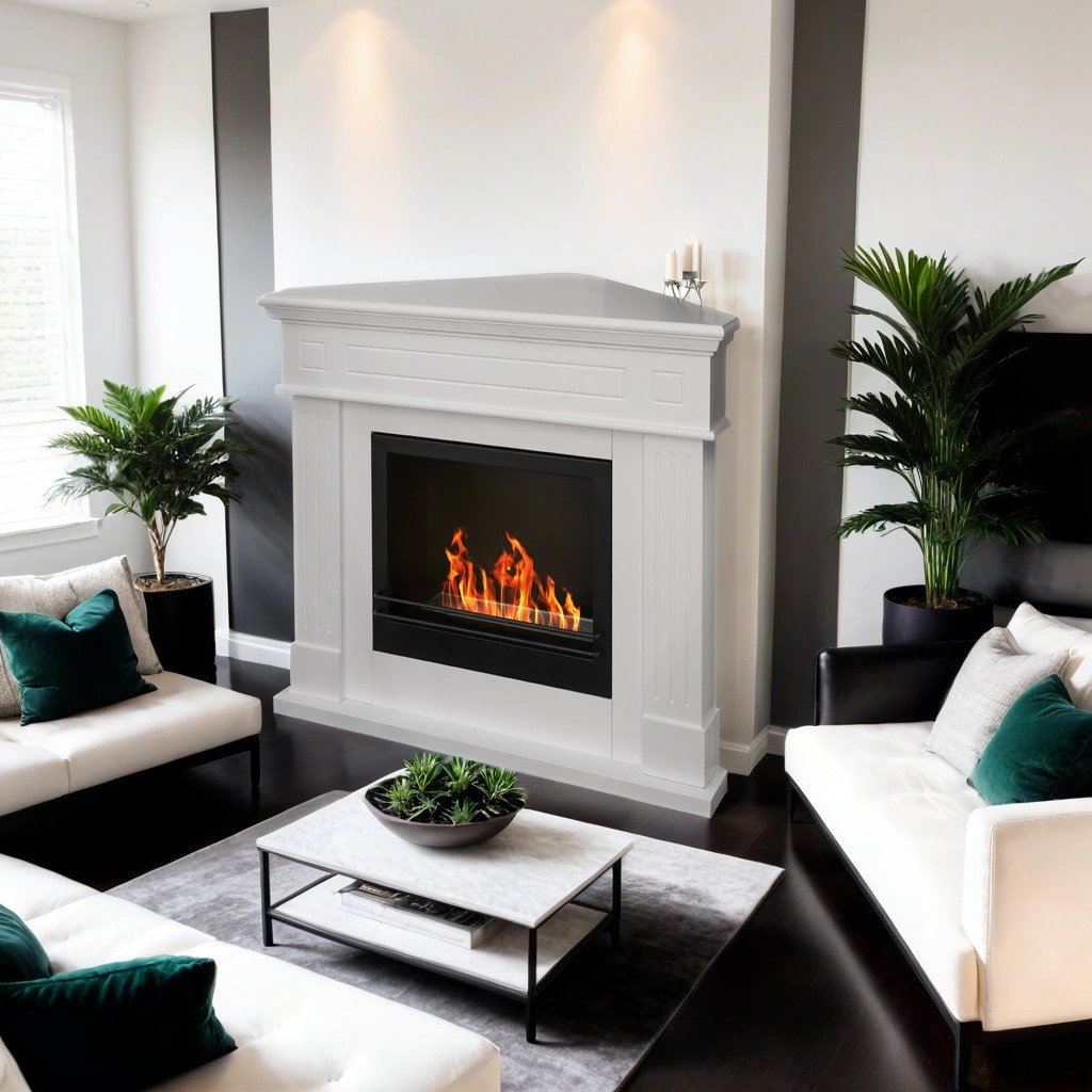 Camino a bioetanolo Piovera, Caminetto ecologico, Focolare senza fumo, Riscaldatore ad etanolo, Made in Italy, 63x110 h102 cm, Bianco