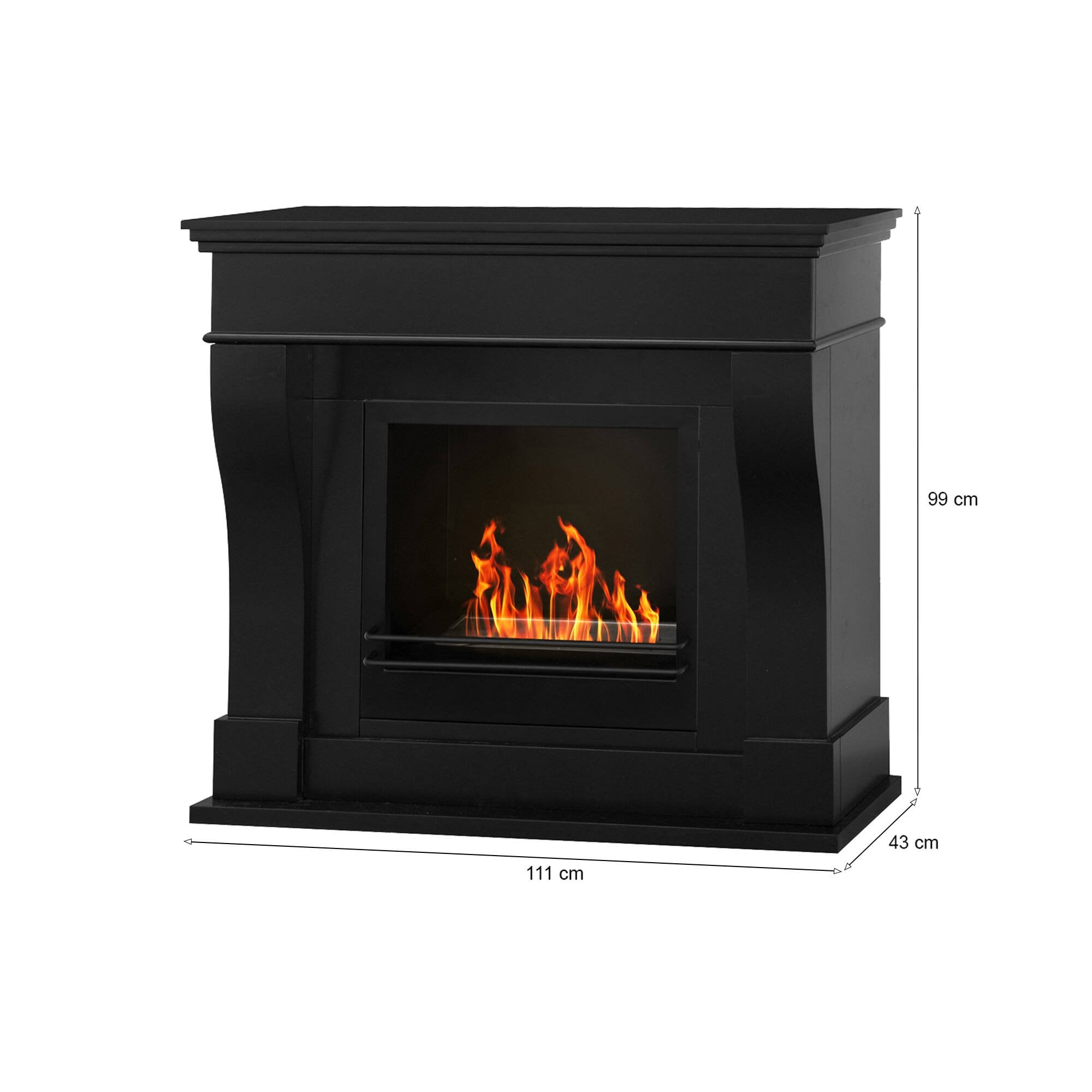 Camino a bioetanolo Alseno, Caminetto ecologico, Focolare senza fumo, Riscaldatore ad etanolo, Made in Italy, 111x43 h99 cm, Nero