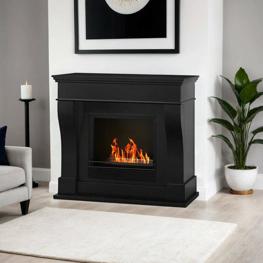 Camino a bioetanolo Alseno, Caminetto ecologico, Focolare senza fumo, Riscaldatore ad etanolo, Made in Italy, 111x43 h99 cm, Nero