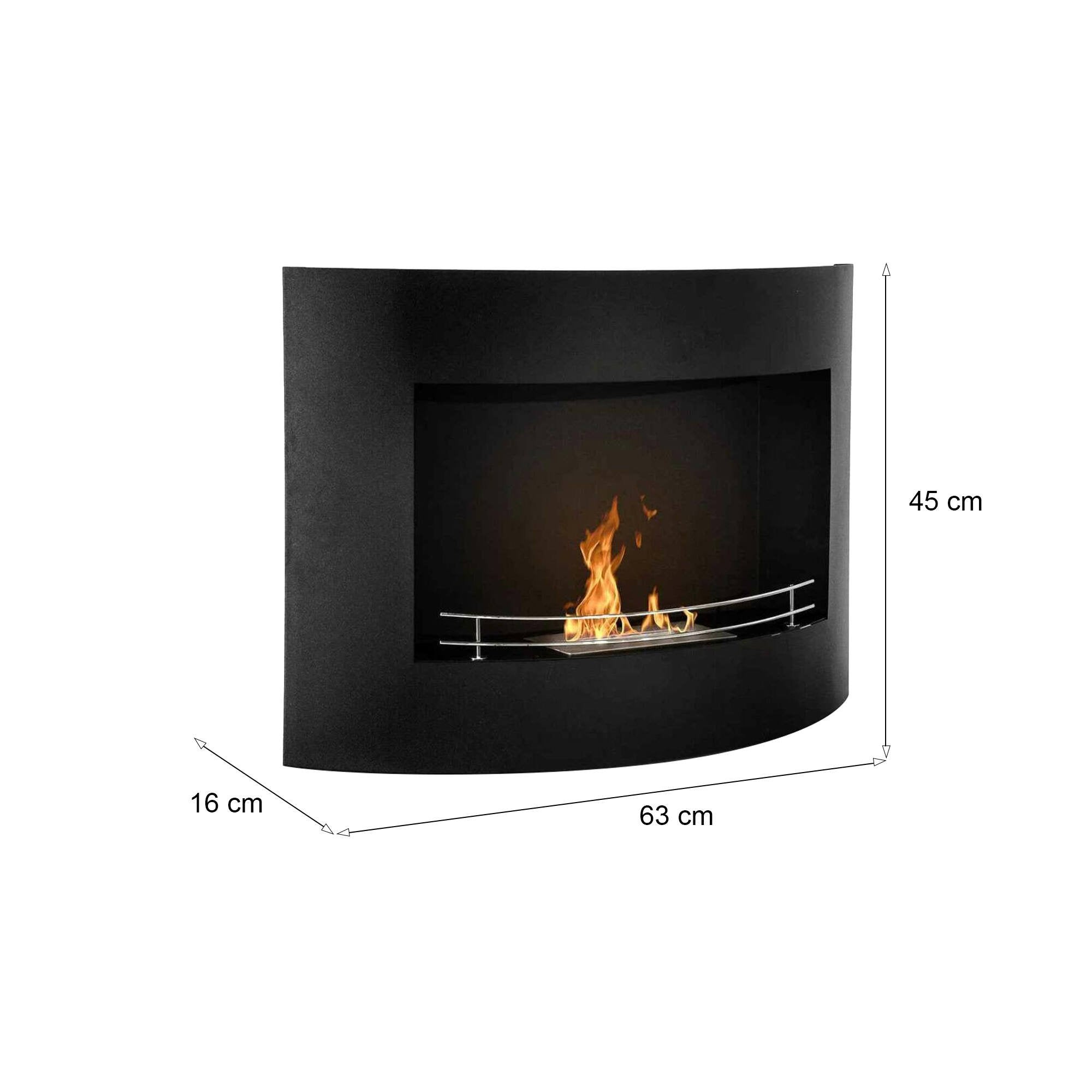 Camino a bioetanolo Alpago, Caminetto ecologico, Focolare senza fumo, Riscaldatore ad etanolo, Made in Italy, 63x16 h45 cm, Nero