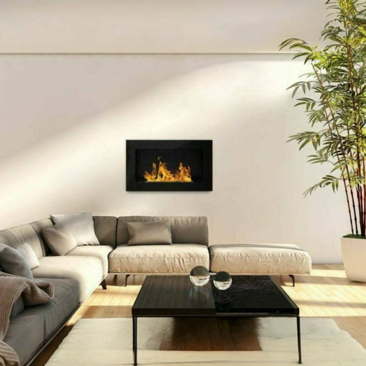 Camino a bioetanolo Airuno, Caminetto ecologico, Focolare senza fumo, Riscaldatore ad etanolo, Made in Italy, 65x12 h40 cm, Nero