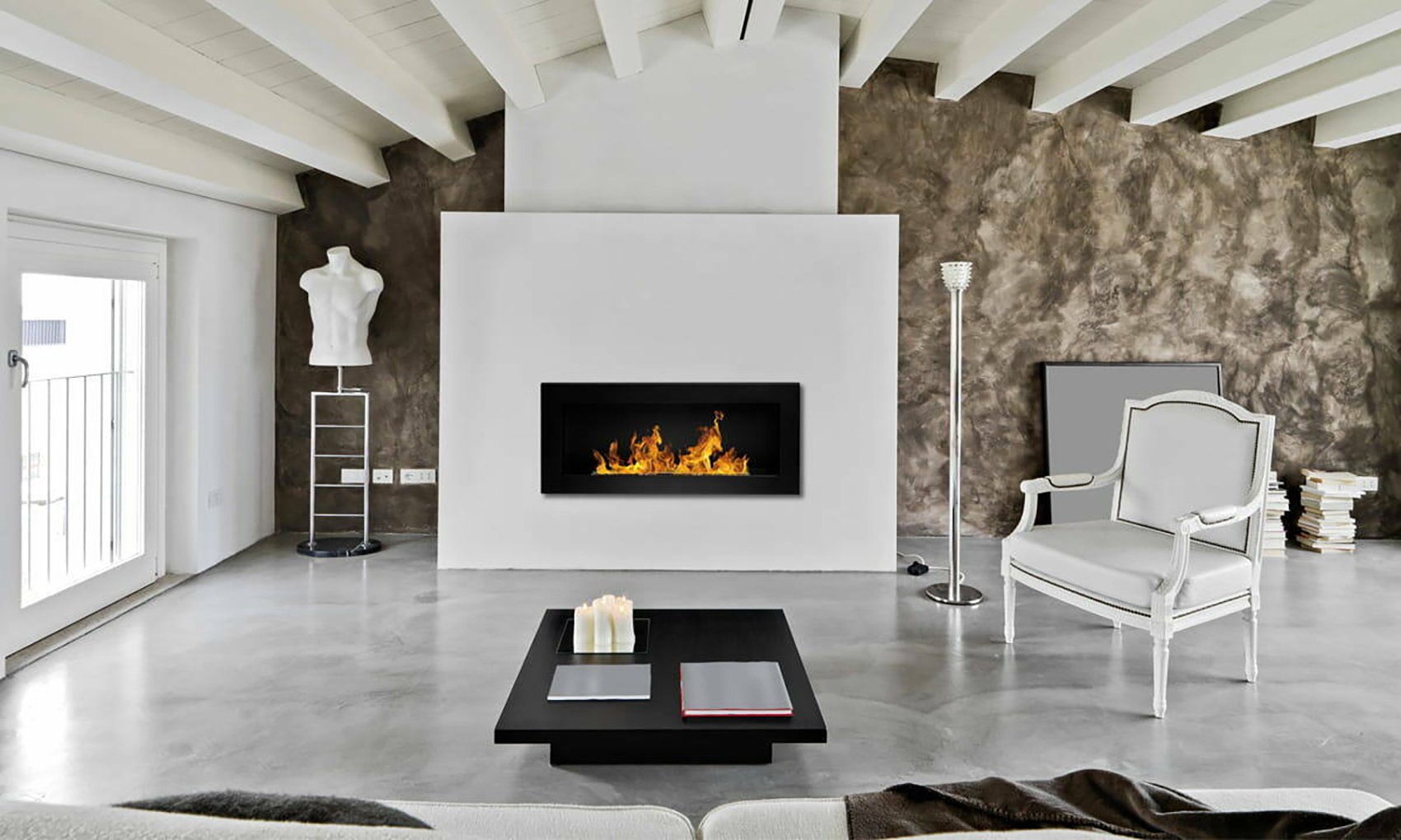 Camino a bioetanolo Aisone, Caminetto ecologico, Focolare senza fumo, Riscaldatore ad etanolo, Made in Italy, 90x12 h39 cm, Nero