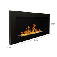 Camino a bioetanolo Aisone, Caminetto ecologico, Focolare senza fumo, Riscaldatore ad etanolo, Made in Italy, 90x12 h39 cm, Nero