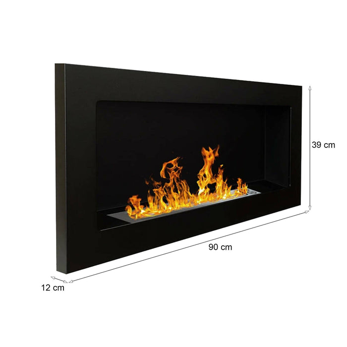 Camino a bioetanolo Aisone, Caminetto ecologico, Focolare senza fumo, Riscaldatore ad etanolo, Made in Italy, 90x12 h39 cm, Nero