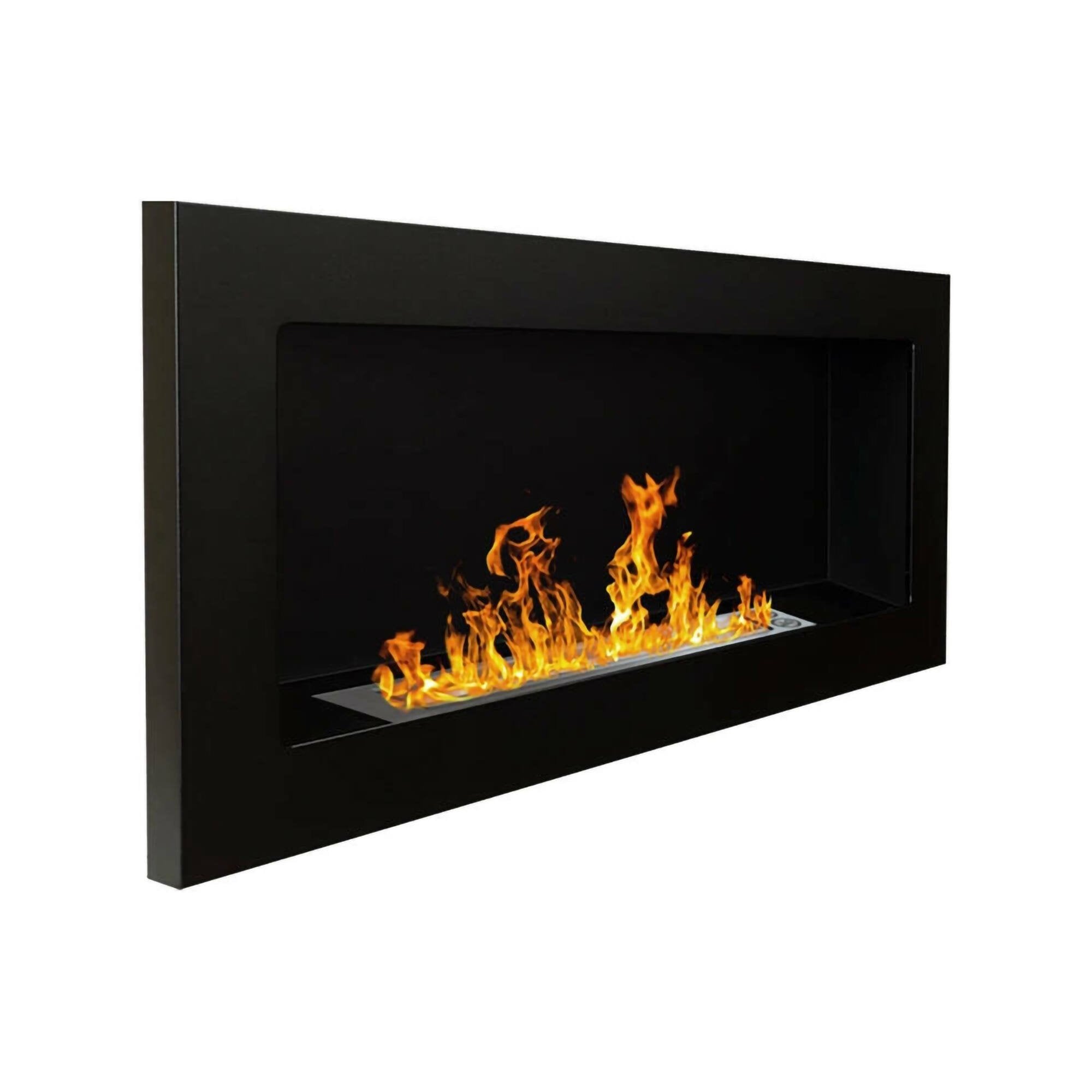 Camino a bioetanolo Aisone, Caminetto ecologico, Focolare senza fumo, Riscaldatore ad etanolo, Made in Italy, 90x12 h39 cm, Nero