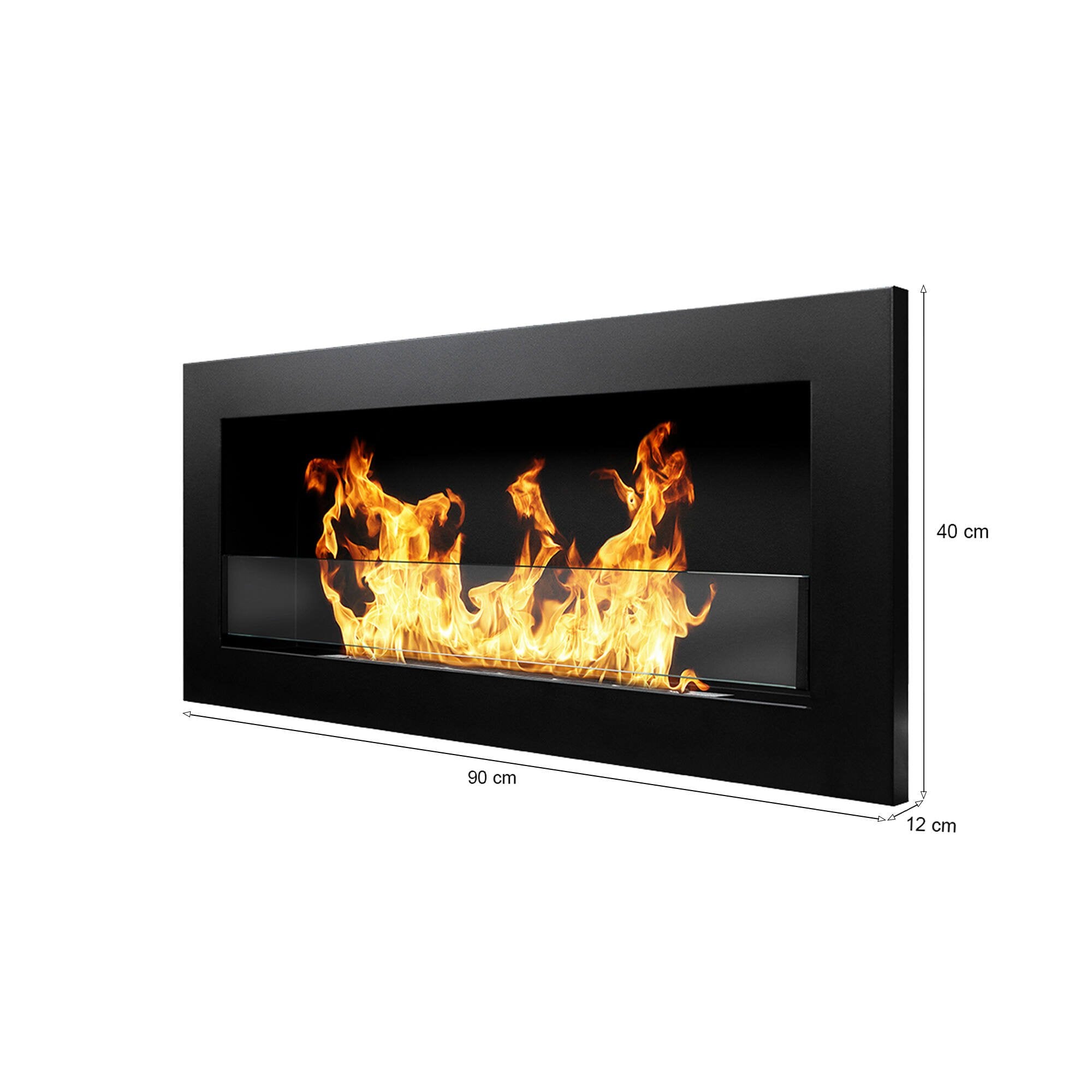 Camino a bioetanolo Coprincipi, Caminetto ecologico, Focolare senza fumo, Riscaldatore ad etanolo, Made in Italy, 12x90 h40 cm, Nero