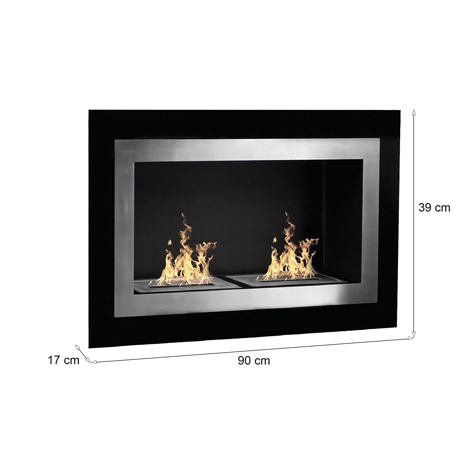 Camino a bioetanolo Adro, Caminetto ecologico, Focolare senza fumo, Riscaldatore ad etanolo, Made in Italy, 90x17 h39 cm, Nero