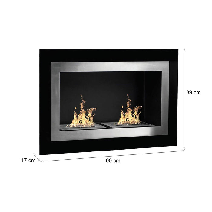 Camino a bioetanolo Adro, Caminetto ecologico, Focolare senza fumo, Riscaldatore ad etanolo, Made in Italy, 90x17 h39 cm, Nero