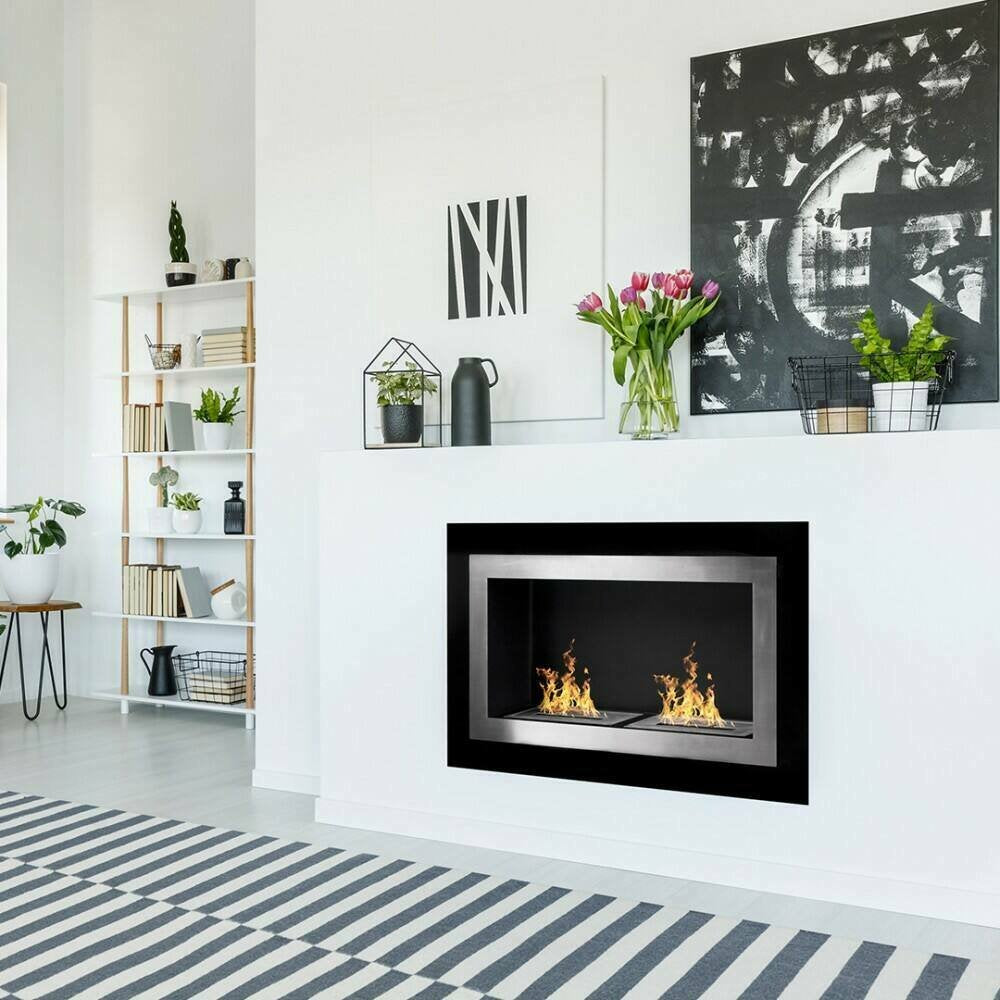 Camino a bioetanolo Adro, Caminetto ecologico, Focolare senza fumo, Riscaldatore ad etanolo, Made in Italy, 90x17 h39 cm, Nero