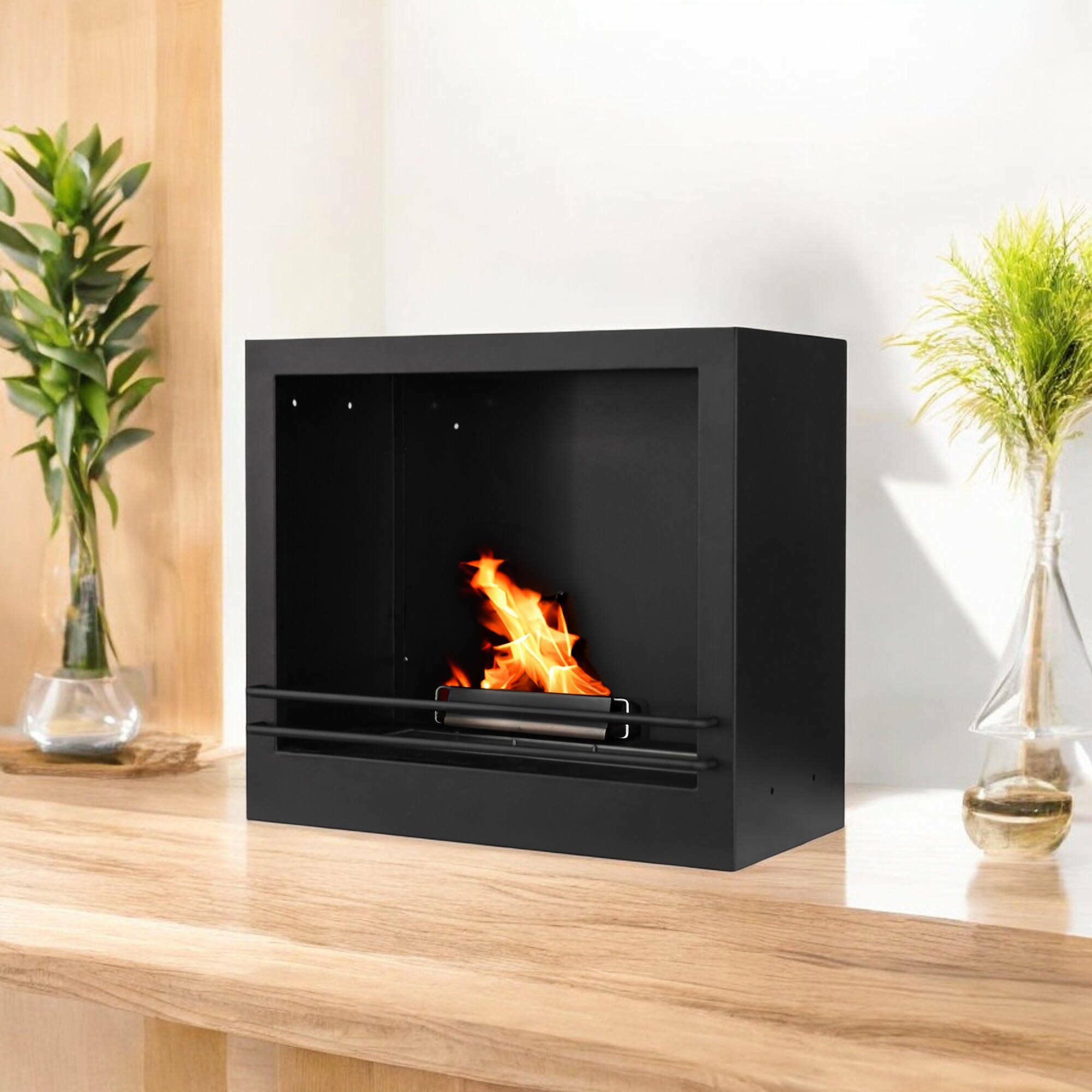 Camino a bioetanolo Teguci, Caminetto ecologico, Focolare senza fumo, Riscaldatore ad etanolo, Made in Italy, 58x28 h52 cm, Nero