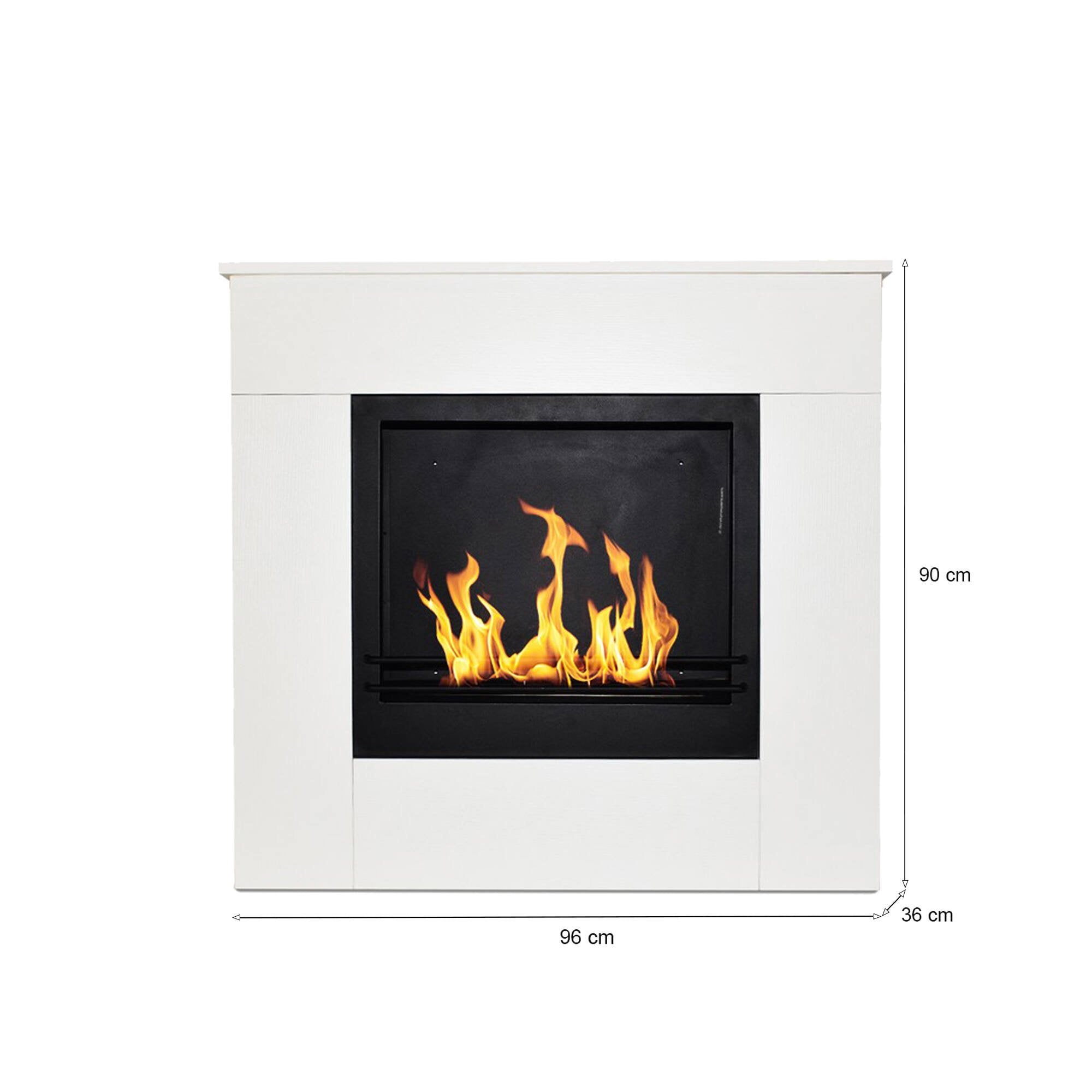 Camino a bioetanolo Amaseno, Caminetto ecologico, Focolare senza fumo, Riscaldatore ad etanolo, Made in Italy, 96x36 h90 cm, Bianco