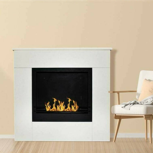 Camino a bioetanolo Amaseno, Caminetto ecologico, Focolare senza fumo, Riscaldatore ad etanolo, Made in Italy, 96x36 h90 cm, Bianco