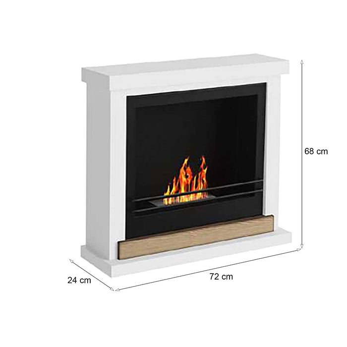 Camino a bioetanolo Arenzano, Caminetto ecologico, Focolare senza fumo, Riscaldatore ad etanolo, Made in Italy, 75x24 h68 cm, Bianco