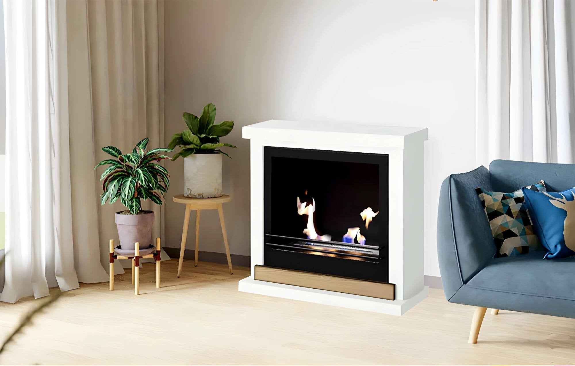 Camino a bioetanolo Arenzano, Caminetto ecologico, Focolare senza fumo, Riscaldatore ad etanolo, Made in Italy, 75x24 h68 cm, Bianco