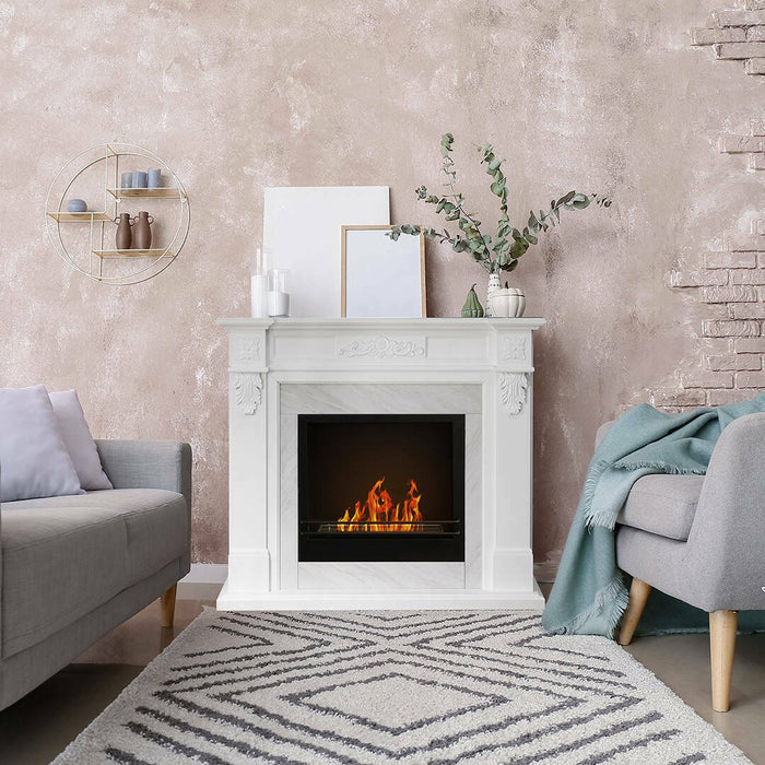 Camino a bioetanolo Arborio, Caminetto ecologico, Focolare senza fumo, Riscaldatore ad etanolo, Made in Italy, 38x121 h108 cm, Bianco