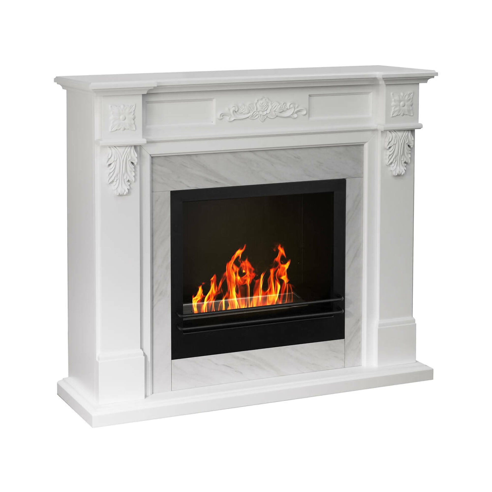 Camino a bioetanolo Arborio, Caminetto ecologico, Focolare senza fumo, Riscaldatore ad etanolo, Made in Italy, 38x121 h108 cm, Bianco