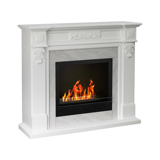 Camino a bioetanolo Arborio, Caminetto ecologico, Focolare senza fumo, Riscaldatore ad etanolo, Made in Italy, 38x121 h108 cm, Bianco