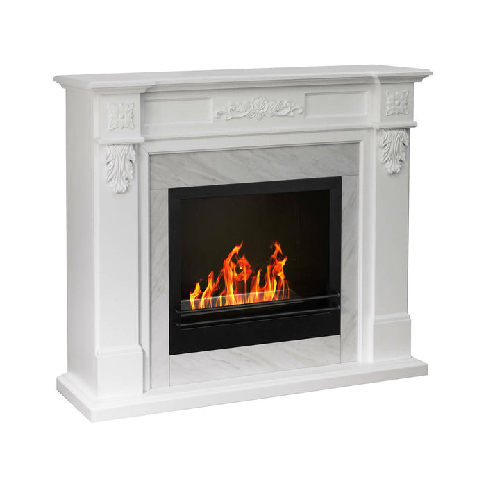 Camino a bioetanolo Arborio, Caminetto ecologico, Focolare senza fumo, Riscaldatore ad etanolo, Made in Italy, 38x121 h108 cm, Bianco