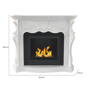 Camino a bioetanolo Aquileia, Caminetto ecologico, Focolare senza fumo, Riscaldatore ad etanolo, Made in Italy, 123x39 h100 cm, Bianco