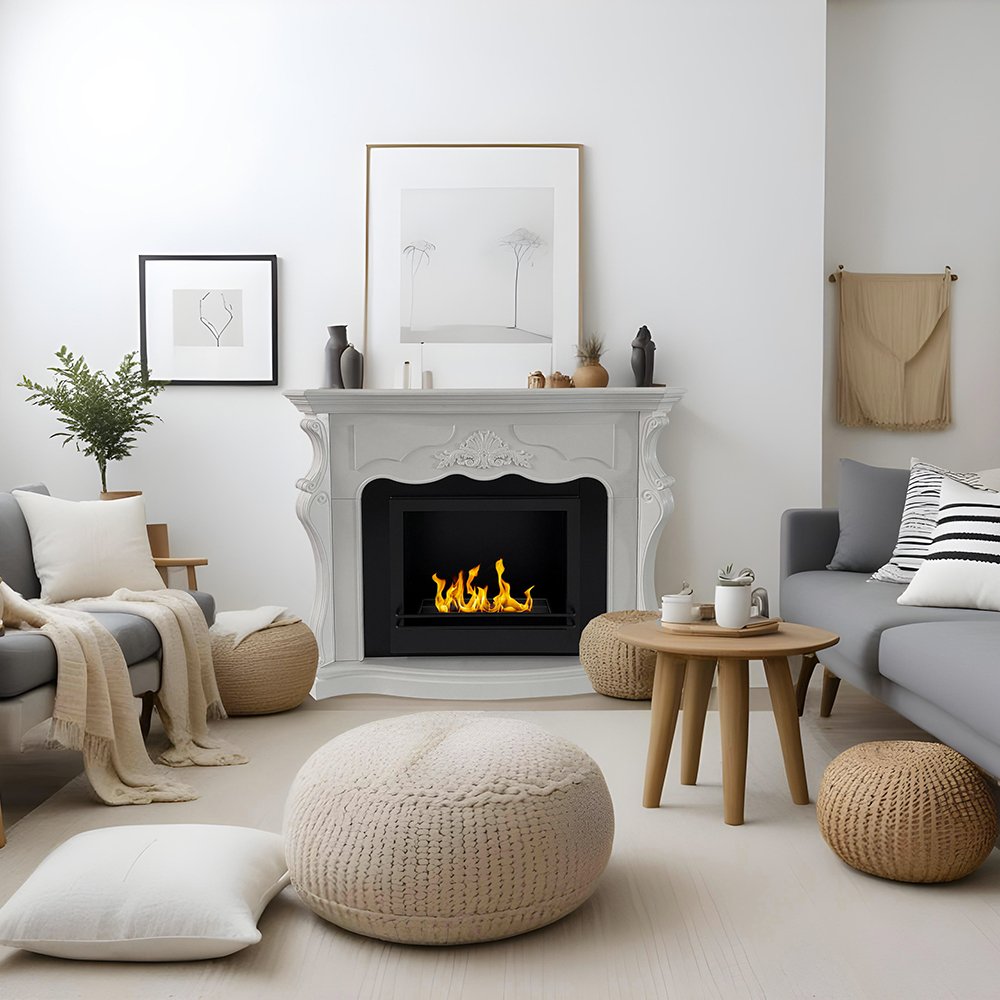 Camino a bioetanolo Aquileia, Caminetto ecologico, Focolare senza fumo, Riscaldatore ad etanolo, Made in Italy, 123x39 h100 cm, Bianco