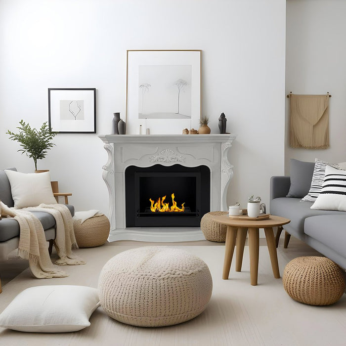 Camino a bioetanolo Aquileia, Caminetto ecologico, Focolare senza fumo, Riscaldatore ad etanolo, Made in Italy, 123x39 h100 cm, Bianco