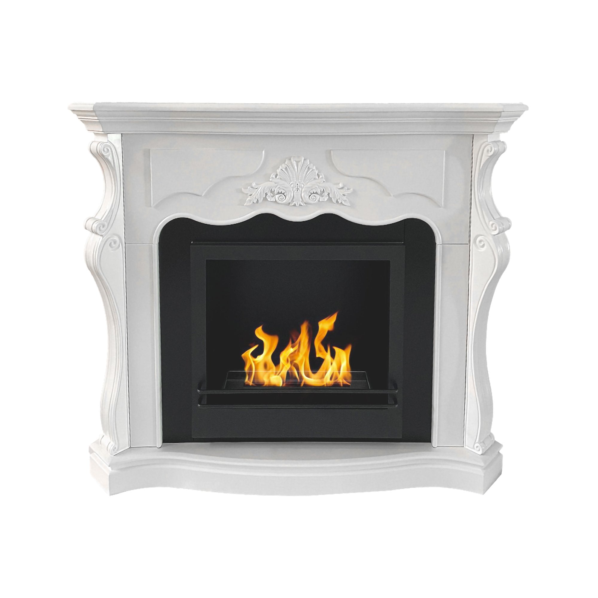 Camino a bioetanolo Aquileia, Caminetto ecologico, Focolare senza fumo, Riscaldatore ad etanolo, Made in Italy, 123x39 h100 cm, Bianco