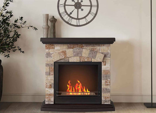 Camino a bioetanolo Ailoche, Caminetto ecologico, Focolare senza fumo, Riscaldatore ad etanolo, Made in Italy, 93x28 h85 cm, Beige