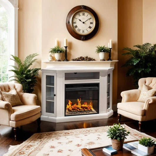 Camino elettrico Alonte, Stufa elettrica, Focolare elettrico a parete, Caminetto moderno, Made in Italy, 126x78 h81 cm, Bianco